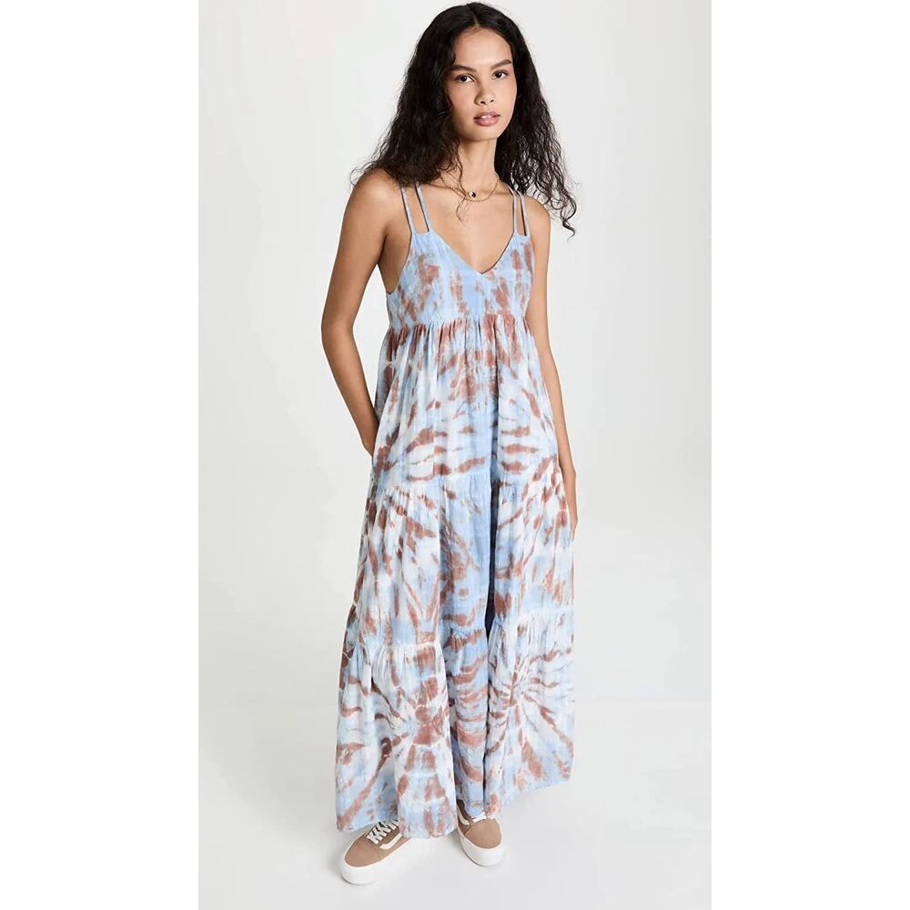 Young Fabulous & Broke YFB Patio Tie Dye Maxi Dress in Blue Fog Spin Size Small